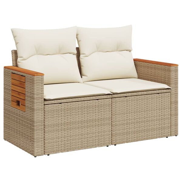 vidaXL Tuinbank 2-zits met kussens poly rattan beige