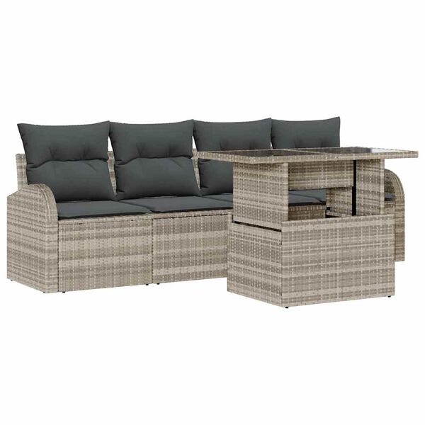 vidaXL Tuin Sofa Set met kussen 5 pcs Lichtgrijs Poly riet