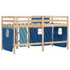 vidaXL Kinderhoogslaper met gordijnen 90x200 cm grenenhout blauw