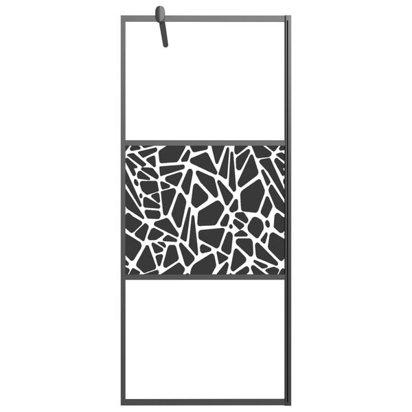 vidaXL Inloopdouchewand met stenenmotief 90x195 cm ESG-glas zwart