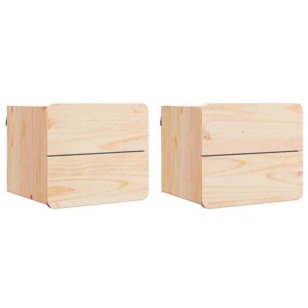 vidaXL Nachtkastje 2 pcs Naturel 39 x 34 x 33 cm Massief grenenhout