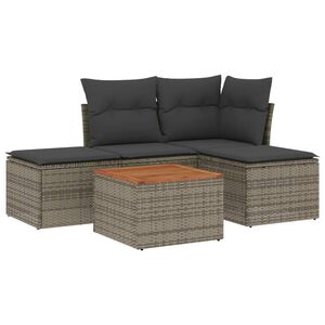 vidaXL 5-delige Loungeset met kussens poly rattan grijs