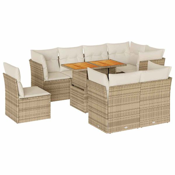 vidaXL 9-delige Loungeset met kussens poly rattan beige