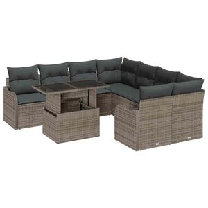 vidaXL Tuin Sofa Set met kussen 9 pcs Grijs Poly riet
