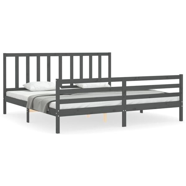 vidaXL Bedframe met hoofdbord massief hout grijs 200x200 cm