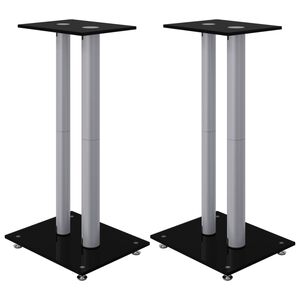 vidaXL Luidsprekerstandaards 2 st 2 pijlers gehard glas zwart zilver