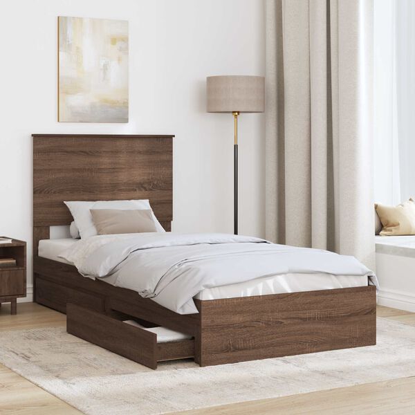 vidaXL Opslag bed met hoofdeinde Bruin Eiken 100 x 200 cm Bewerkt hout