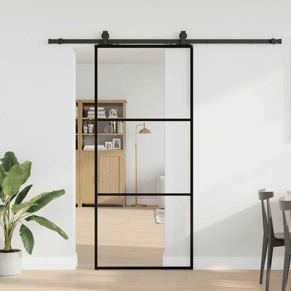 vidaXL Schuifdeur met beslagset 90x205 cm ESG glas zwart