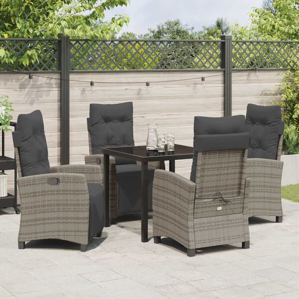 vidaXL Tuin eettafelset met kussen 5 pcs Grijs poly rattan