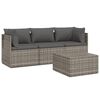 vidaXL 4-delige Loungeset met kussens poly rattan grijs