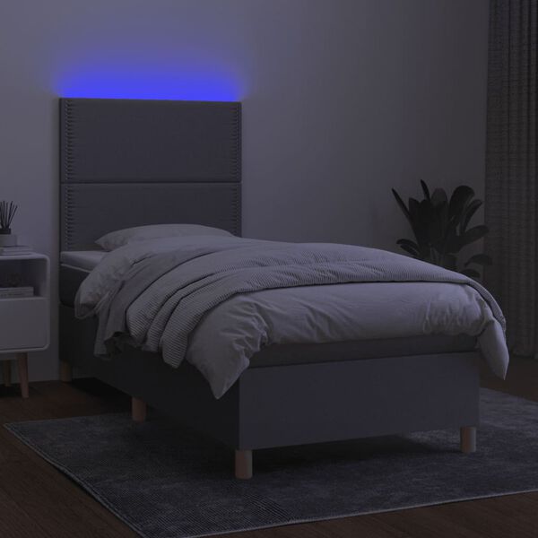 vidaXL Boxspring met matras en LED stof lichtgrijs 100x200 cm