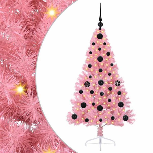 vidaXL Kunstmatig Voorverlicht Kerstboom met 150 LED Roze 120 cm PVC