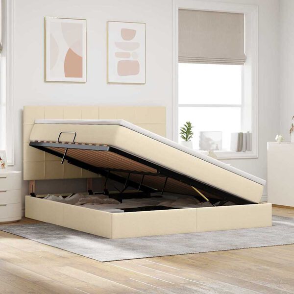 vidaXL Opbergbed met LED met matras Cr&egrave;me 160 x 200 cm Polyester