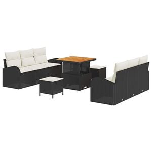 vidaXL Tuin Sofa Set met kussen met opslag 9 pcs Zwart en Cr&egrave;me