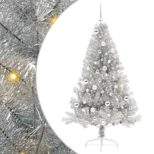 vidaXL Kunstmatig Voorverlicht Kerstboom met 300 LED Zilver 180 cm PET