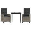 vidaXL 3-delige Tuinset met kussens poly rattan grijs