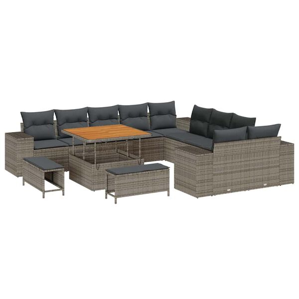 vidaXL Tuin Sofa Set met kussen 13 pcs Grijs poly rattan
