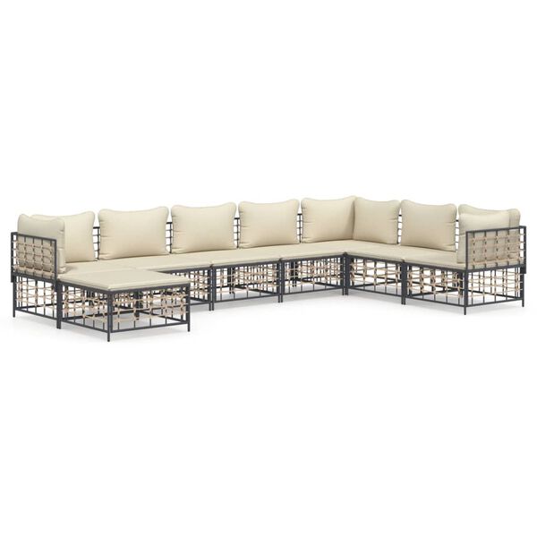 vidaXL 8-delige Loungeset met kussens poly rattan antracietkleurig