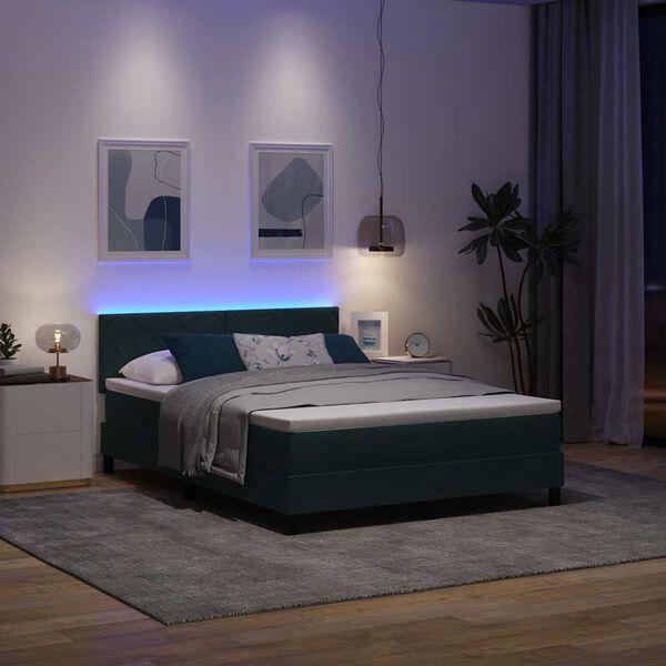 vidaXL LED Box Spring Bed met matras Donkergroen 140 x 190 cm Fluweel