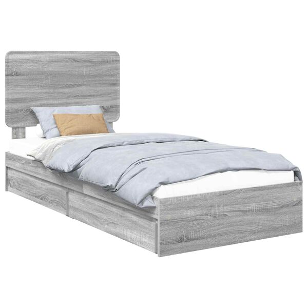 vidaXL Opslag bed met hoofdeinde Grijs Sonoma 75 x 190 cm Bewerkt hout