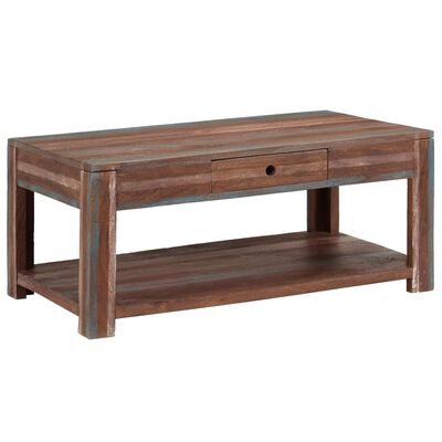 Mesa De Centro De Madera Maciza De Acacia | Estilo Rústico 88x50x38 Cm Con Estante