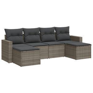 vidaXL 6-delige Loungeset met kussens poly rattan grijs