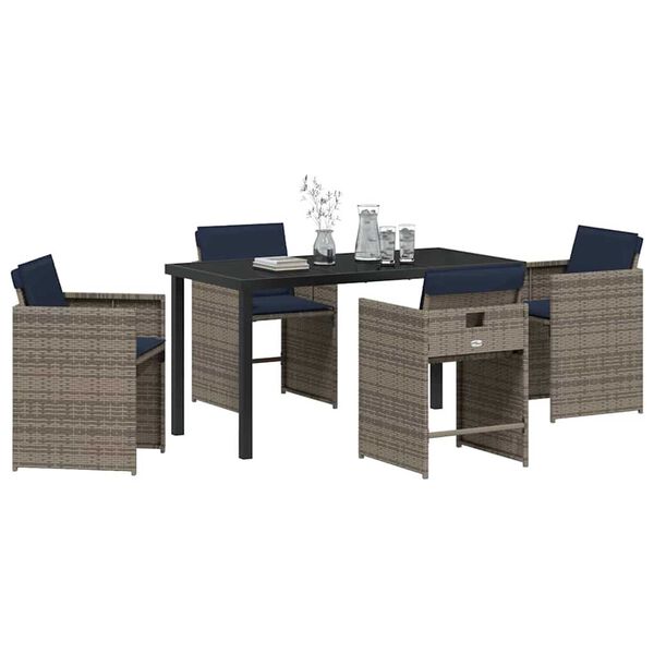vidaXL Tuin eettafelset met kussen 5 pcs Grijs poly rattan