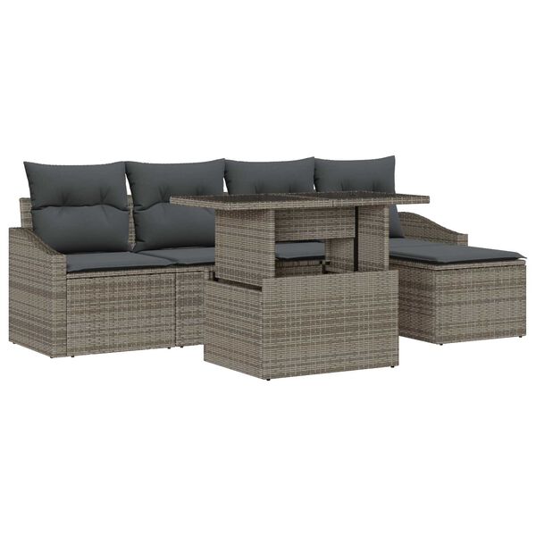 vidaXL Tuin Sofa Set met kussen met opslag 6 pcs Grijs poly rattan
