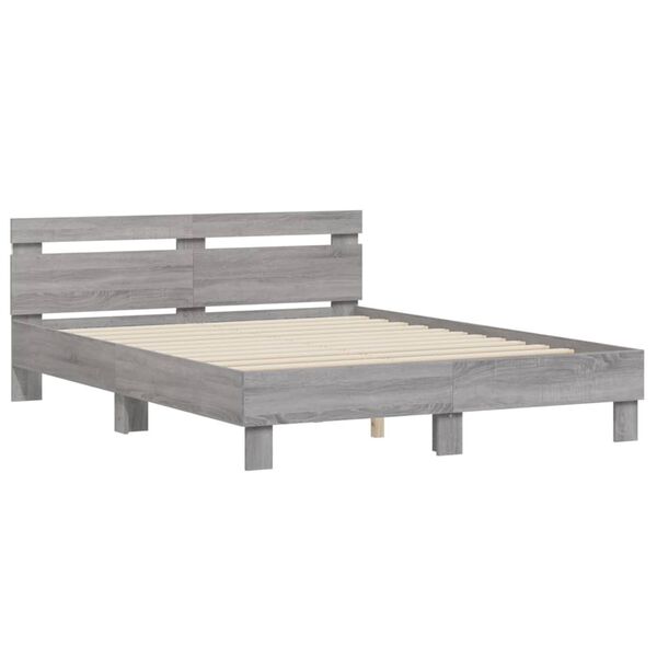 vidaXL Bedframe met hoofdeinde en LED grijs sonoma eiken 140x190 cm