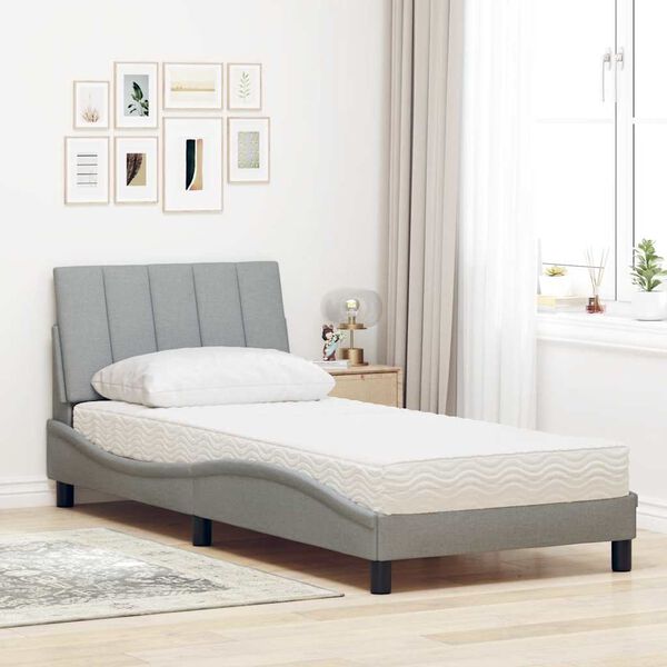 vidaXL Bed met matras "Hanko" stof lichtgrijs 90x190 cm