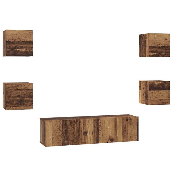 vidaXL Tv-meubelset Wandgemonteerd 6 pcs Oud Hout Bewerkt hout