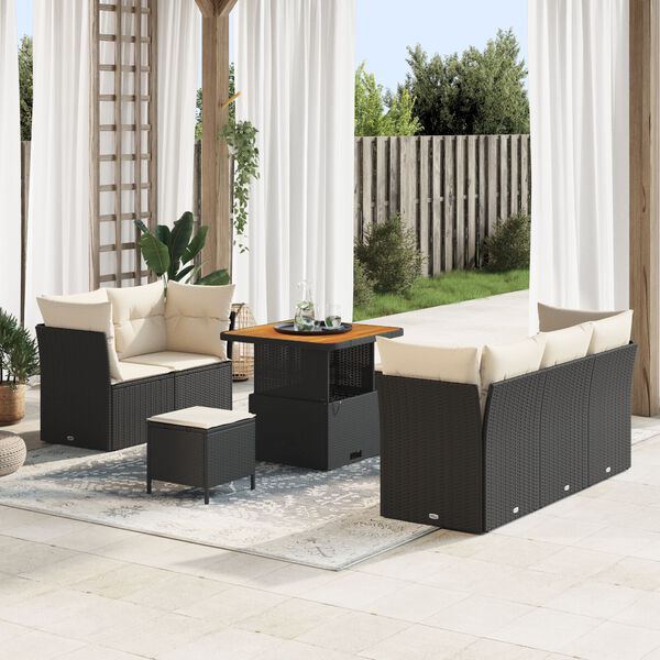 vidaXL Tuin Sofa Set met kussen 8 pcs Zwart en Cr&egrave;me poly rattan