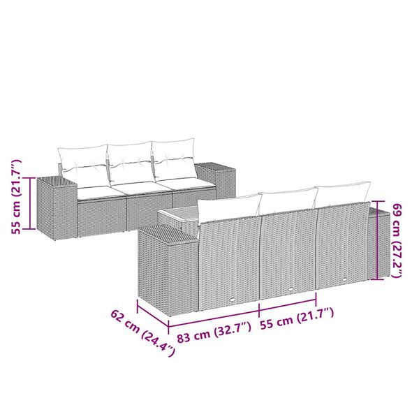 vidaXL 7-delige Loungeset met kussens poly rattan zwart