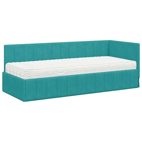 vidaXL Hoekbedframe met Matras met hoofdeinde 2 pcs Turquoise Fluweel