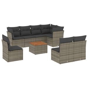 vidaXL 9-delige Loungeset met kussens poly rattan grijs