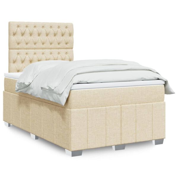 vidaXL Boxspring met matras stof cr&egrave;mekleurig 120x190 cm