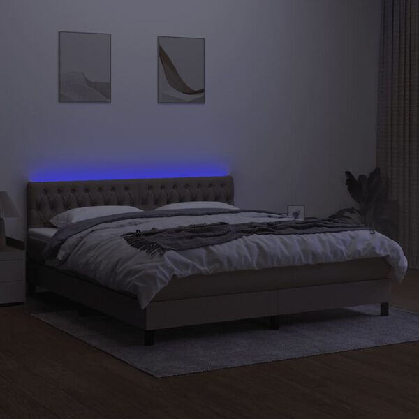 vidaXL Boxspring met matras en LED stof taupe 160x200 cm