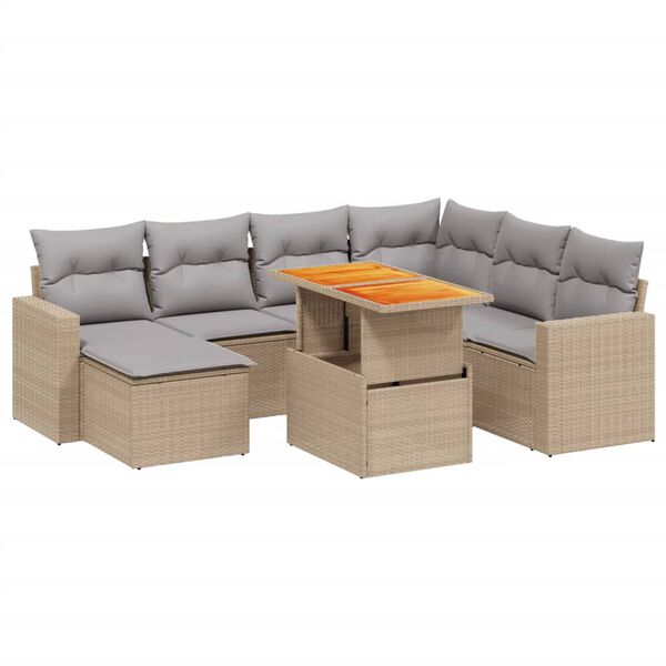 vidaXL 8-delige Loungeset met kussens poly rattan beige