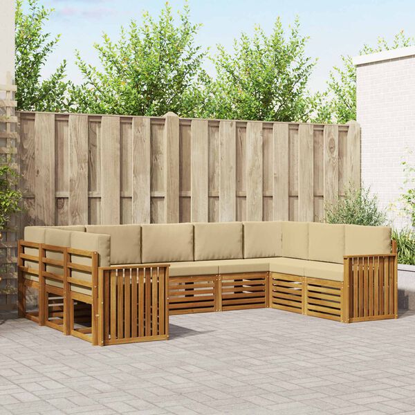 vidaXL Hoekbank Set 9 pcs Natuurlijk en Beige Massief Acaciahout