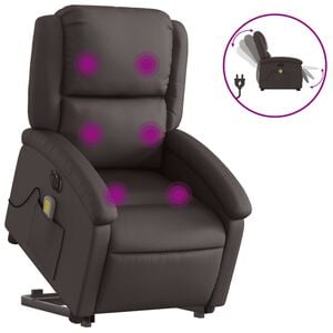 vidaXL Sta-op-massagestoel elektrisch echt leer donkerbruin