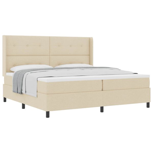 vidaXL Boxspring bed met matras met hoofdeinde Cr&egrave;me 200 x 200 cm Stof