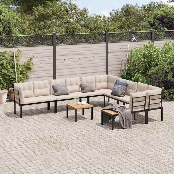 vidaXL 7-delige Loungeset met kussens gepoedercoat staal zwart