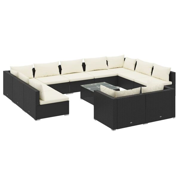 vidaXL 12-delige Loungeset met kussens poly rattan zwart