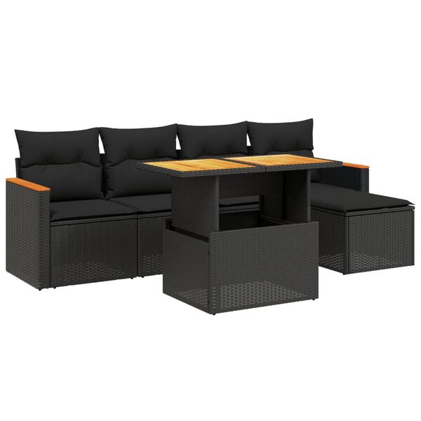 vidaXL 6-delige Loungeset met kussens poly rattan zwart