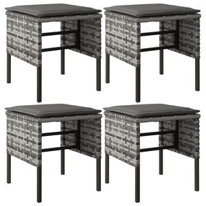 vidaXL Tuinvoetenbanken 4 st met kussens poly rattan grijs