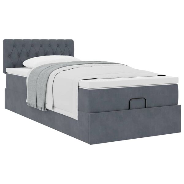 vidaXL Ottoman bed met matras 80x200cm fluweel donkergrijs