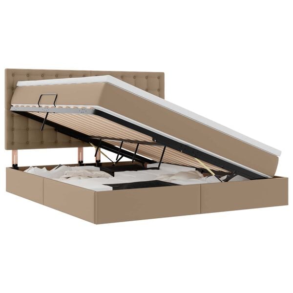 vidaXL Opbergbed met LED met matras Cappuccino 160 x 200 cm Nep Leer