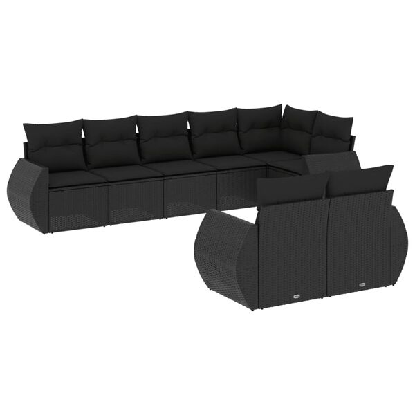 vidaXL 8-delige Loungeset met kussens poly rattan zwart