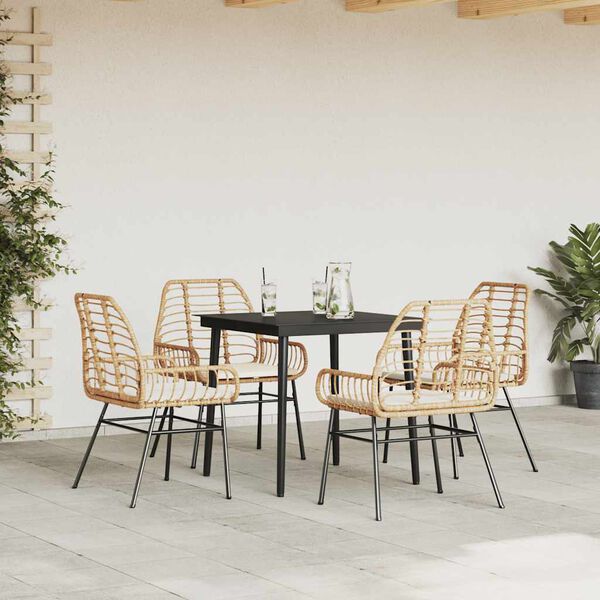 vidaXL 5-delige Tuinset met kussens poly rattan glas bruin