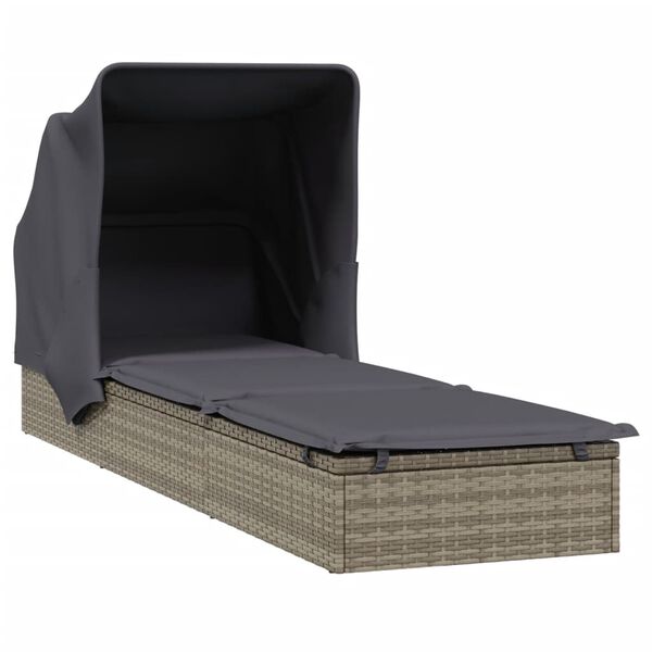 vidaXL Ligbed met inklapbaar dak 213x63x97 cm poly rattan grijs